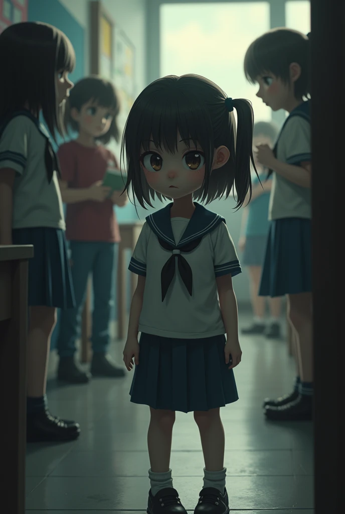 Ostracized bullied child Girl student Real uniform