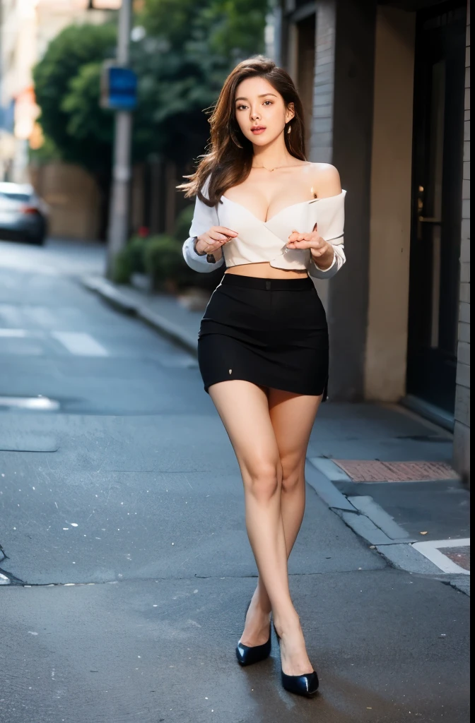 (masterpiece:1.3), (8 thousand, realistic, RAW photos, best quality: 1.4), (1 woman),(((short skirt))), (((shirt))), (((suit))), (((양쪽 다리와 양쪽 발에 짙은색 realistic 불투명한 커피색 panty hose : 1.3))), (((Small paws))), (Stockings on both legs), (((Two beautiful little feet in stockings and black high heels with high heels.))), (((full body shot))), (outdoors in sunny weather), (((Walking))), (((Beautiful makeover))), (((very slim and beautiful body))) , (((Realistic and very beautiful face))), (((long eyelashes))), (((double eyelid))), (((Very beautiful eyes, realistic and delicate))), (((big bust))) , (((Strong body through exercise))), (((beautiful abs))), (((Beautiful heaps))), (((tall))), (((brown hair, parted, long hair:1.3))), (아름다운 parted스타일), (((realistic and beautiful skin))), (((absurd))), (((attractive))), (ultra high resolution), (((extremely realistic))), (((very detailed))), (((golden ratio))), (((Two long, realistic and beautiful legs))), (((realistic 팔))), (necklace), (earring),(beautiful nails manicure), (((So beautiful and sexy))), (((perfect secretary look))), (((high nose))), (((small nostrils))), (((beautiful mouth))), (((seductive lips))), (((big bust)))