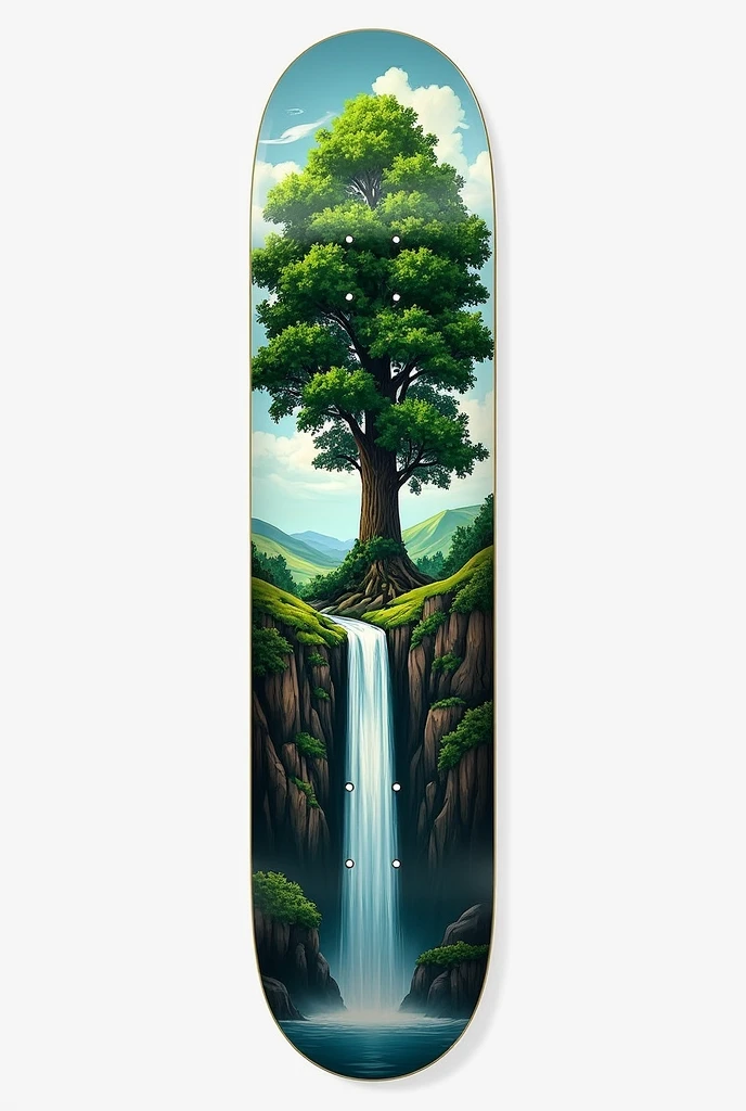 Truck sktc board with green tree with water fall