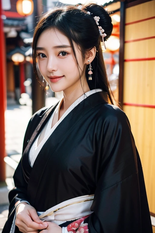 (2 pure Japanese girl,), (Small breasts:1.5,),(solo,,Textured skin, Detailed skin,Detailed face,Detailed eyes,detailed posing,Natural eyebrows,Sparkling Eyes,High detail, Highest quality, Super detailed, Surrealism, ,8k,RAW Photos,Photographicism,Professional Lighting,Ray Tracing,Portrait Photography,Soft Light),(((Black Hair, Natural Makeup,Simple earrings, Tying up hair, smile))),(((Long-sleeved kimono,kimono,Stroll around Asakusa)))