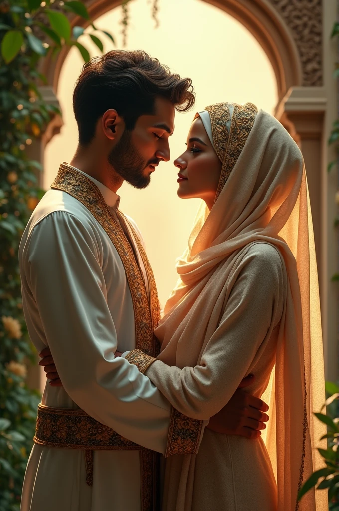 Make a romantic picture of a Muslim couple