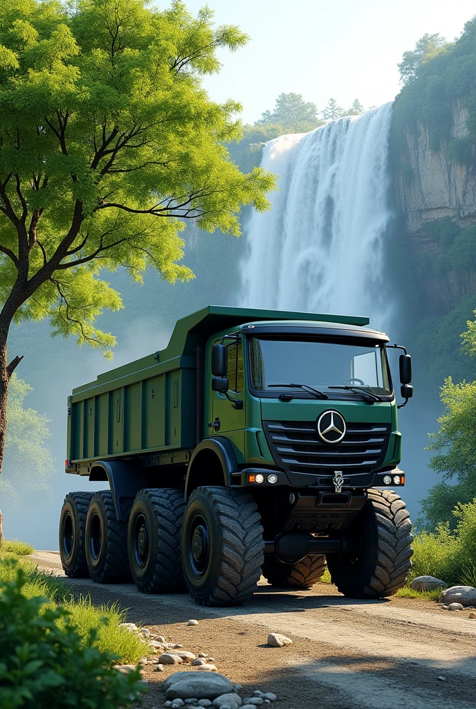 Truck bs6 16 tyre with green tree with water fall
