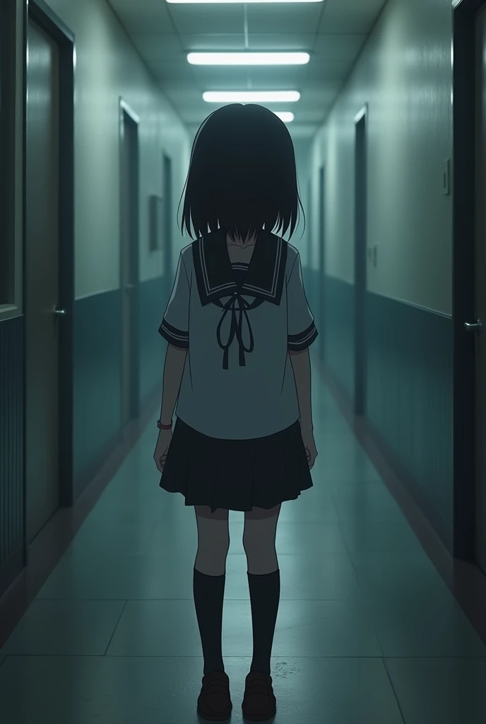Ostracized bullied child Girl About junior high school age Real uniform Not looking at the camera