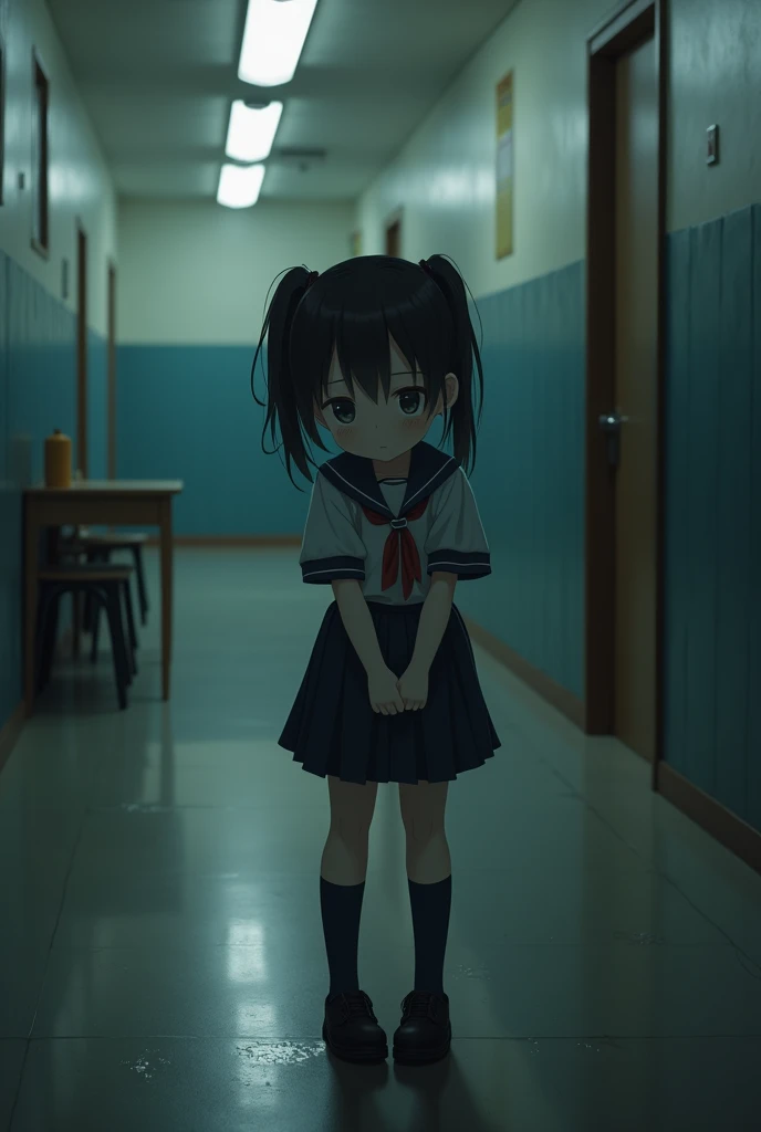 Ostracized bullied Girl About junio school age rm Not looking at the camera