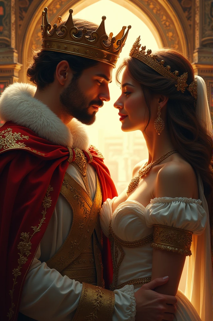 King and Queen with beautiful breasts looking at each other 