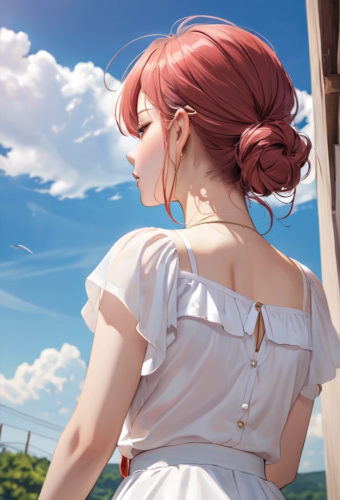 Hair in the air, Rear View, Look at the sky, It's snowing, One Woman,young woman, Stand in the city, landscape, universe, 8k, Super Detail,Colorful watercolor style, chromatic aberration, A village deep in the mountains of Japan, Dark Theme,Spectacular nebula in breathtaking vibrant colors、A surreal depiction of interstellar space。There、curiosity、The birth and evolution of stars、And that is'Full of supernovae。_wide々Clear Sky Sunshine Panorama Ultra Sunset Sunrise (((Highest quality、Ultra-high precision、Ultra-high resolution、head'artwork)))、Low Angle, headから足まで, Are standing,