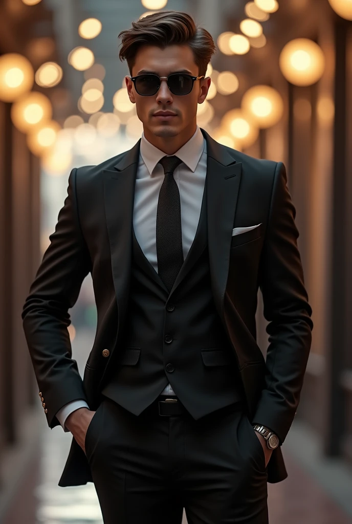19year old boy with vip suit and sun glasse
