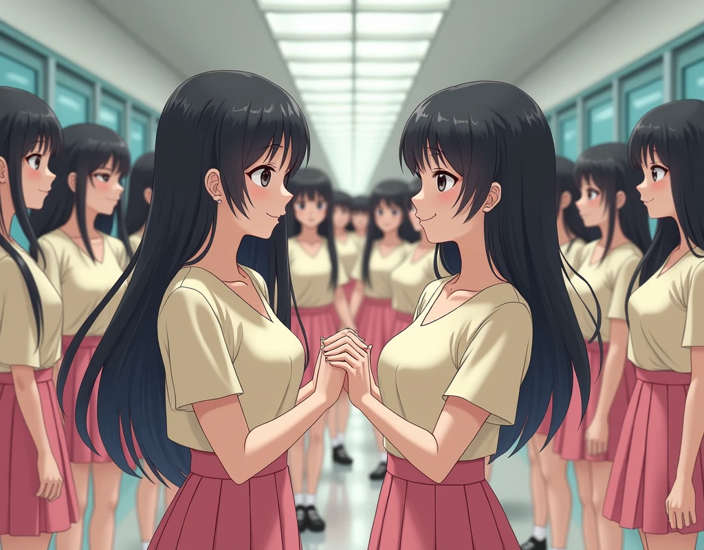 (((((Japanese Clone-girls=Myself))))), (((Super Best Perfect Clone-girls Raw Photography Art))), (((16K, Highest quality, Ultra-high resolution, Real Photography, RAW quality))), (((It's so unrealistic., An astonishing world view, With an unfathomable sight, In an out-of-this-world situation, In a world where Myself Clone-girls are multiplying in large numbers, Ultra-realistic, Delusion))), (((Japanese Girls, hashimoto-kanna, 17yo, Small face, Thick black hair, Semi-long hair, Dark Eyes, Mature face, Cute Smile, Smiling face, A gentle gaze, (((Very happy laughter)))))), (((Very beautiful detailed girls, Accurate body structure, Accurate body movements, Very detailed body, (((Big Breasts, J-Cup)))))), (((Summer Girls' School Uniform, Beige short-sleeved shirt, I can see the cleavage, Big Breasts強調, Pink mini skirt))), ((((((((Very detailed, Myself cloning, Depiction of splitting oneself, 1Myself girl-cloning-1,000,000,000,000,000,000,000,000,000,000Myself clone-girls)))))))), (((((((Very detailed, Myself clone-girls, To the exact, Flawless, The same person portrayal, (((MyselfとFlawless同じ女体, MyselfとFlawless同じ顔, MyselfとFlawless同じ髪形, MyselfとFlawless同じ服, MyselfとFlawless同じ背丈, MyselfとFlawless同じJ-Cup)))))))))), (((((Myself clone-girls only))))), (((((1,000,000,000,000,000,000,000,000,000,000Myself clone-girls))))), (((Very detailed, Extremely crowded, Body-to-body contact with no gaps))), (Bright and soft lighting), (((((Clear and accurate perspective depiction, super wide view, Ultra-wide field of view, Focus on the average value of the image))))), (((((Very detailed depiction, More than a few thousand Myselves, Physical contact, Pleasant conversation, Holding hands, Hug))))), School building, classroom, corridor, Lounge, Atrium Hall, spiral stage, Elevator, gym, School Assembly, after school