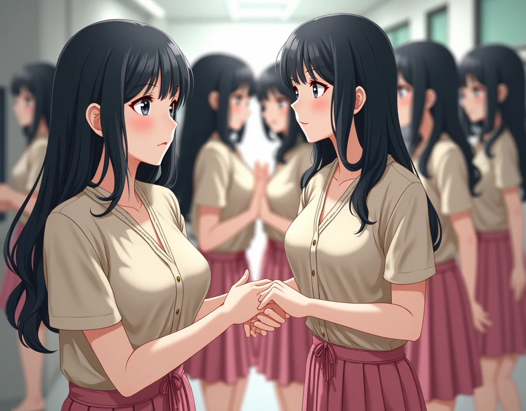 (((((Japanese Clone-girls=Myself))))), (((Super Best Perfect Clone-girls Raw Photography Art))), (((16K, Highest quality, Ultra-high resolution, Real Photography, RAW quality))), (((It's so unrealistic., An astonishing world view, With an unfathomable sight, In an out-of-this-world situation, In a world where Myself Clone-girls are multiplying in large numbers, Ultra-realistic, Delusion))), (((Japanese Girls, hashimoto-kanna, 17yo, Small face, Thick black hair, Semi-long hair, Dark Eyes, Mature face, Cute Smile, Smiling face, A gentle gaze, (((Very happy laughter)))))), (((Very beautiful detailed girls, Accurate body structure, Accurate body movements, Very detailed body, (((Big Breasts, J-Cup)))))), (((Summer Girls' School Uniform, Beige short-sleeved shirt, I can see the cleavage, Big Breasts強調, Pink mini skirt))), ((((((((Very detailed, Myself cloning, Depiction of splitting oneself, 1Myself girl-cloning-1,000,000,000,000,000,000,000,000,000,000Myself clone-girls)))))))), (((((((Very detailed, Myself clone-girls, To the exact, Flawless, The same person portrayal, (((MyselfとFlawless同じ女体, MyselfとFlawless同じ顔, MyselfとFlawless同じ髪形, MyselfとFlawless同じ服, MyselfとFlawless同じ背丈, MyselfとFlawless同じJ-Cup)))))))))), (((((Myself clone-girls only))))), (((((1,000,000,000,000,000,000,000,000,000,000Myself clone-girls))))), (((Very detailed, Extremely crowded, Body-to-body contact with no gaps))), (Bright and soft lighting), (((((Clear and accurate perspective depiction, super wide view, Ultra-wide field of view, Focus on the average value of the image))))), (((((Very detailed depiction, More than a few thousand Myselves, Physical contact, Pleasant conversation, Holding hands, Hug))))), School building, classroom, corridor, Lounge, Atrium Hall, spiral stage, Elevator, gym, School Assembly, after school