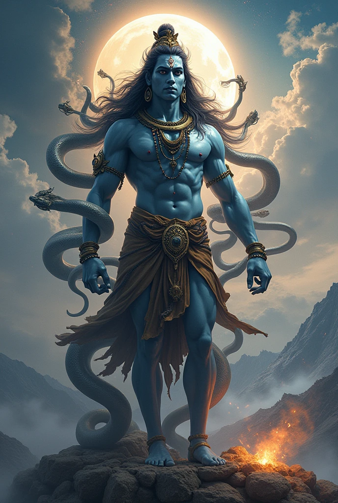 Real god mahadev with multiple snake