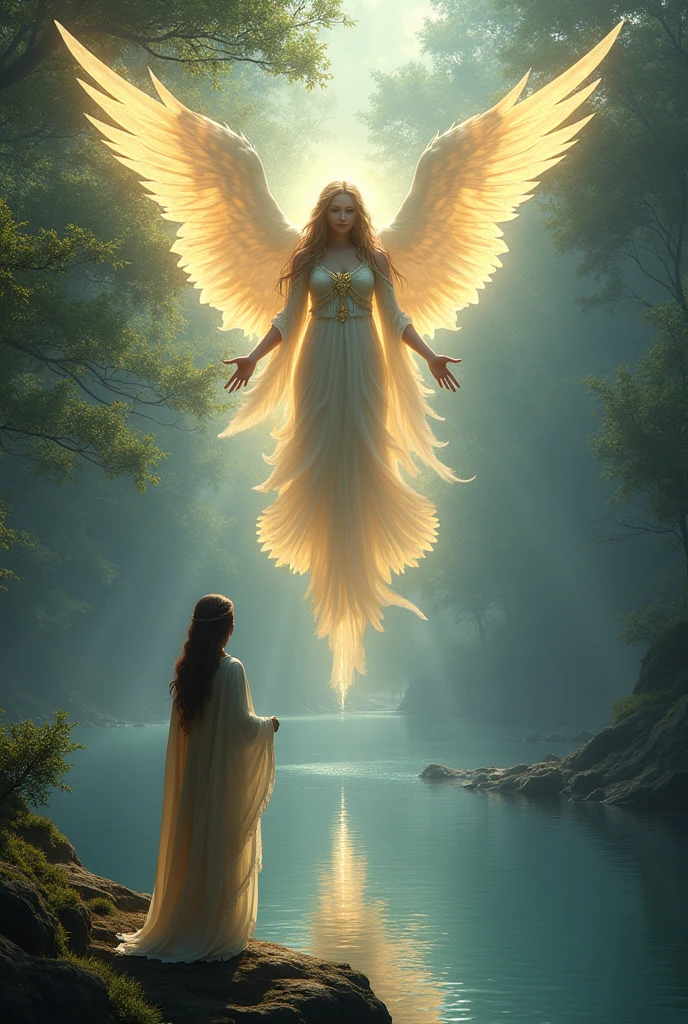 Suddenly an angel rose from the river and brought a golden ax in front of Kathuria.  The angel said, "Is this your ax