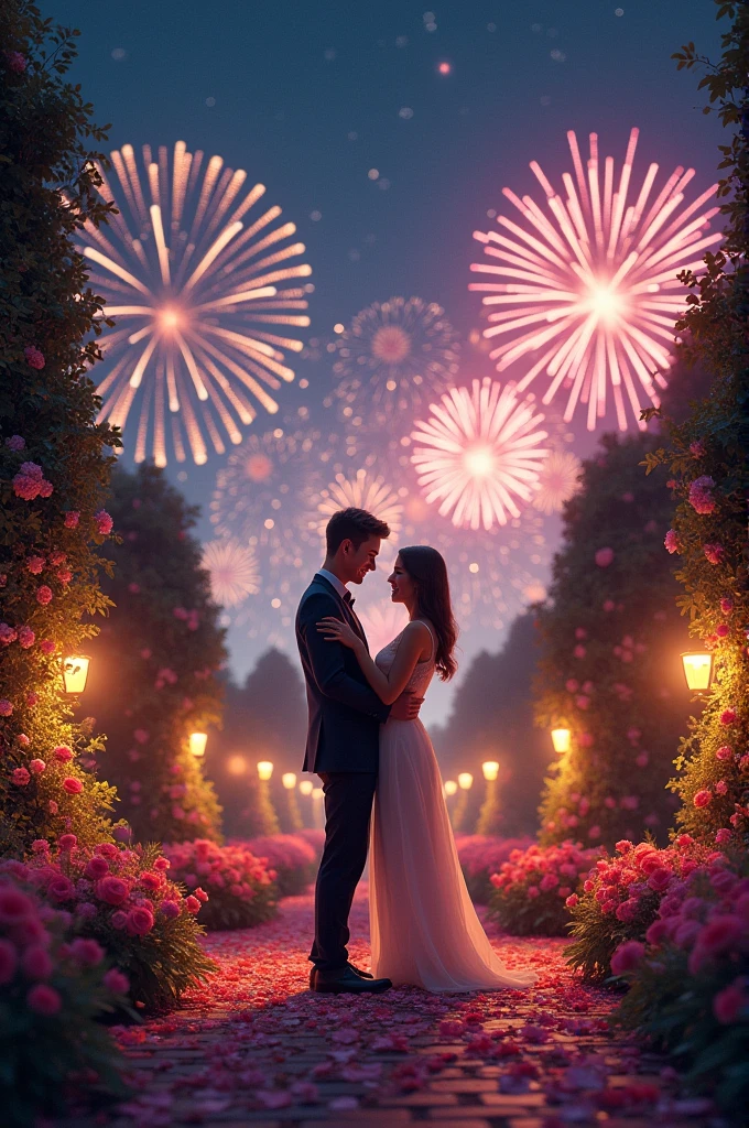 A night that has a full of flower and decoration because his boyfriend surprise her for a prosal and have a firework