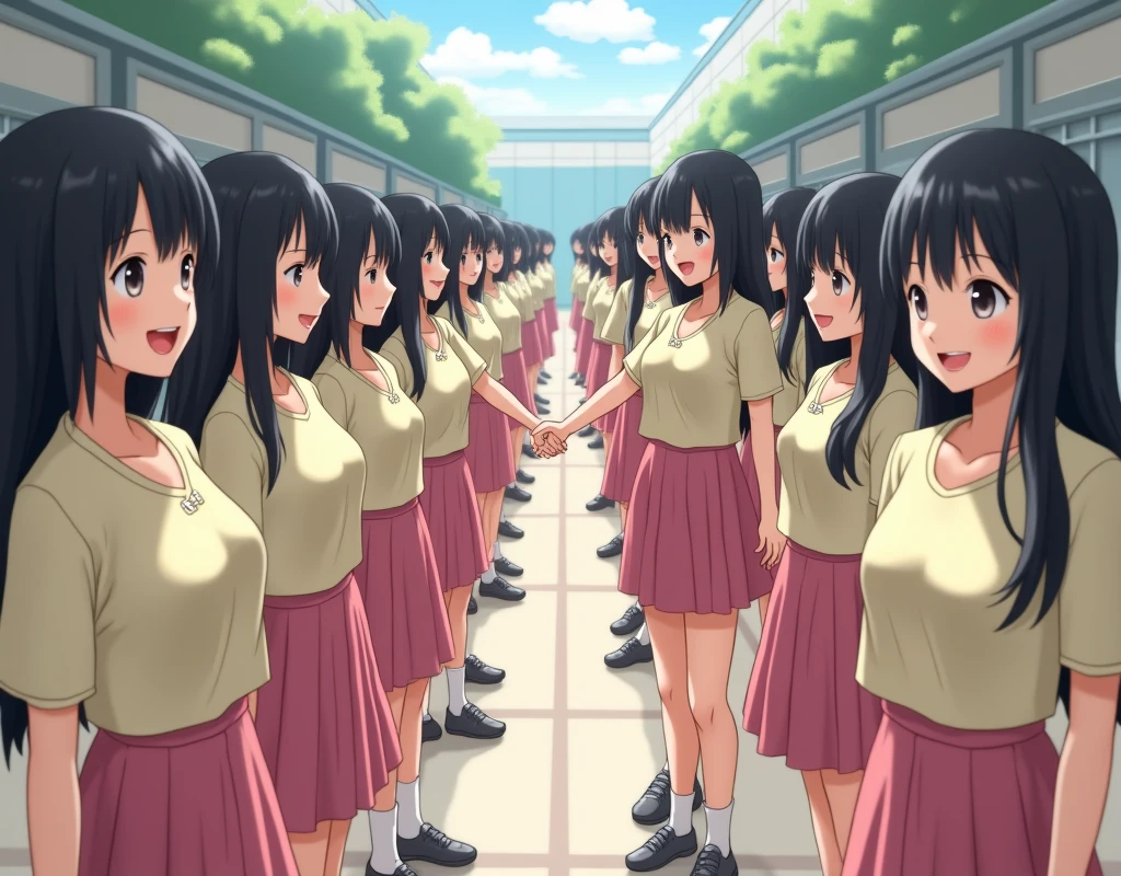 (((((Japanese Clone-girls=Myself))))), (((Super Best Perfect Clone-girls Raw Photography Art))), (((16K, Highest quality, Ultra-high resolution, Real Photography, RAW quality))), (((It's so unrealistic., An astonishing world view, With an unfathomable sight, In an out-of-this-world situation, In a world where Myself Clone-girls are multiplying in large numbers, Ultra-realistic, Delusion))), (((Japanese Girls, hashimoto-kanna, 17yo, Small face, Thick black hair, Semi-long hair, Dark Eyes, Mature face, Cute Smile, Smiling face, A gentle gaze, (((Very happy laughter)))))), (((Very beautiful detailed girls, Accurate body structure, Accurate body movements, Very detailed body, (((Big Breasts, J-Cup)))))), (((Summer Girls' School Uniform, Beige short-sleeved shirt, I can see the cleavage, Big Breasts強調, Pink mini skirt))), ((((((((Very detailed, Myself cloning, Depiction of splitting oneself, 1Myself girl-cloning-1,000,000,000,000,000,000,000,000,000,000Myself clone-girls)))))))), (((((((Very detailed, Myself clone-girls, To the exact, Flawless, The same person portrayal, (((MyselfとFlawless同じ女体, MyselfとFlawless同じ顔, MyselfとFlawless同じ髪形, MyselfとFlawless同じ服, MyselfとFlawless同じ背丈, MyselfとFlawless同じJ-Cup)))))))))), (((((Myself clone-girls only))))), (((((1,000,000,000,000,000,000,000,000,000,000Myself clone-girls))))), (((Very detailed, Extremely crowded, Body-to-body contact with no gaps))), (Bright and soft lighting), (((((Clear and accurate perspective depiction, super wide view, Ultra-wide field of view, Focus on the average value of the image))))), (((((Very detailed depiction, More than a few thousand Myselves, Physical contact, Pleasant conversation, Holding hands, Hug))))), School building, classroom, corridor, Lounge, Atrium Hall, spiral stage, Elevator, gym, School Assembly, after school