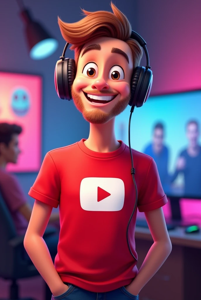 A cartoon man wearing a YouTube shirt for a ff channel 
