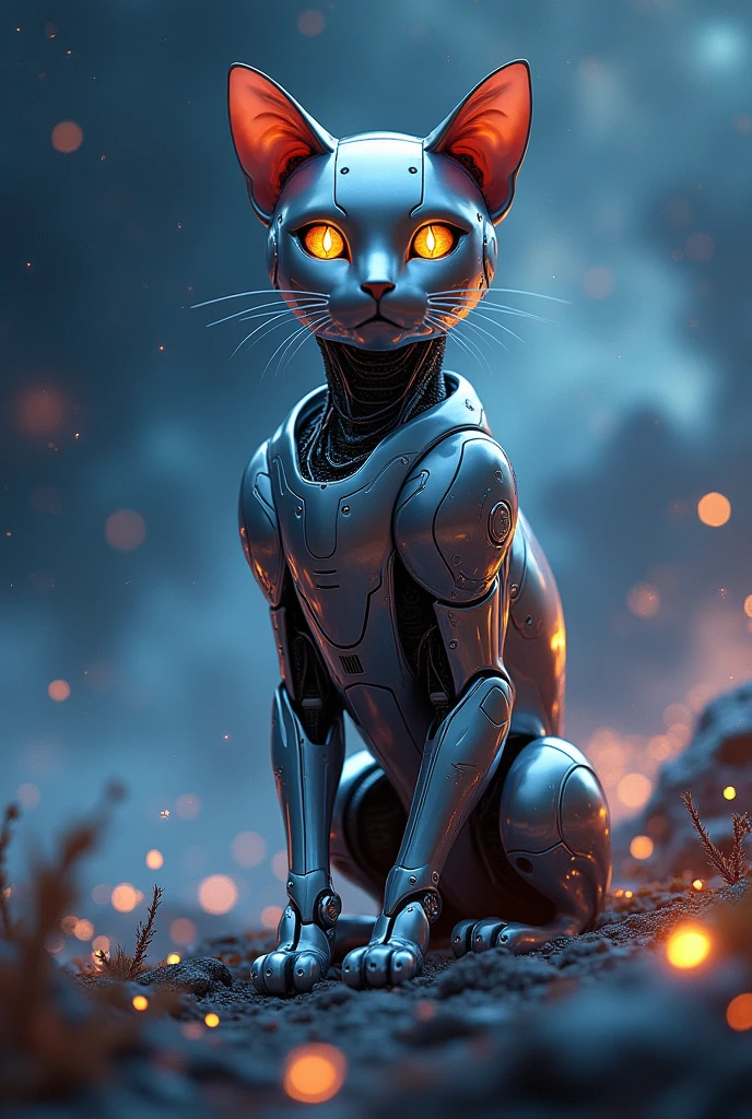 Robot Cat Standing on Space Background