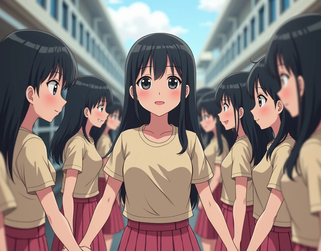 (((((Japanese Clone-girls=Myself))))), (((Super Best Perfect Clone-girls Raw Photography Art))), (((16K, Highest quality, Ultra-high resolution, Real Photography, RAW quality))), (((It&#39;s so unrealistic., An astonishing world view, With an unfathomable sight, In an out-of-this-world situation, In a world where Myself Clone-girls are multiplying in large numbers, Ultra-realistic, Delusion))), (((Japanese Girls, hashimoto-kanna, 17yo, Small face, Thick black hair, Semi-long hair, Dark Eyes, Mature face, Cute Smile, Smiling face, A gentle gaze, (((Very happy laughter)))))), (((Very beautiful detailed girls, Accurate body structure, Accurate body movements, Very detailed body, (((Big Breasts, J-Cup)))))), (((Summer Girls' School Uniform, Beige short-sleeved shirt, I can see the cleavage, Big Breasts強調, Pink mini skirt))), ((((((((Very detailed, Myself cloning, Depiction of the split female body, 1Myself girl-cloning-1,000,000,000,000,000,000,000,000,000,000Myself clone-girls)))))))), (((((((Very detailed, Myself clone-girls, To the exact, Flawless, Same female depiction, (((MyselfとFlawless同じ女体, MyselfとFlawless同じ顔, MyselfとFlawless同じ髪形, MyselfとFlawless同じ服, MyselfとFlawless同じ背丈, MyselfとFlawless同じJ-Cup)))))))))), (((((Myself clone-girls only))))), (((((1,000,000,000,000,000,000,000,000,000,000Myself clone-girls))))), (((Very detailed, Extremely crowded, Body-to-body contact with no gaps))), (Bright and soft lighting), (((((Clear and accurate perspective depiction, super wide view, Ultra-wide field of view, Focus on the average value of the image))))), (((((Very detailed depiction, More than a few thousand Myselves, Physical contact, Pleasant conversation, Holding hands, Hug))))), School building, classroom, corridor, Lounge, Atrium Hall, spiral stage, Elevator, gym, School Assembly, after school