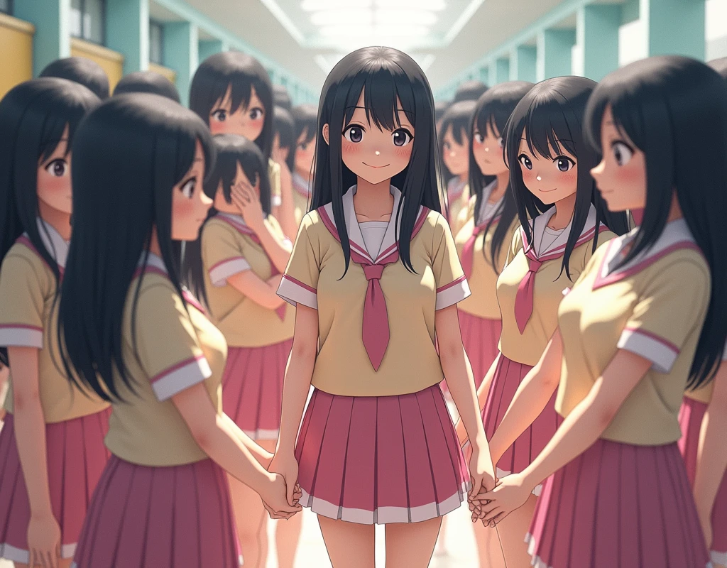 (((((Japanese Clone-girls=Myself))))), (((Super Best Perfect Clone-girls Raw Photography Art))), (((16K, Highest quality, Ultra-high resolution, Real Photography, RAW quality))), (((It&#39;s so unrealistic., An astonishing world view, With an unfathomable sight, In an out-of-this-world situation, In a world where Myself Clone-girls are multiplying in large numbers, Ultra-realistic, Delusion))), (((Japanese Girls, hashimoto-kanna, 17yo, Small face, Thick black hair, Semi-long hair, Dark Eyes, Mature face, Cute Smile, Smiling face, A gentle gaze, (((Very happy laughter)))))), (((Very beautiful detailed girls, Accurate body structure, Accurate body movements, Very detailed body, (((Big Breasts, J-Cup)))))), (((Summer Girls' School Uniform, Beige short-sleeved shirt, I can see the cleavage, Big Breasts強調, Pink mini skirt))), ((((((((Very detailed, Myself cloning, Depiction of the split female body, 1Myself girl-cloning-1,000,000,000,000,000,000,000,000,000,000Myself clone-girls)))))))), (((((((Very detailed, Myself clone-girls, To the exact, Flawless, Same female depiction, (((MyselfとFlawless同じ女体, MyselfとFlawless同じ顔, MyselfとFlawless同じ髪形, MyselfとFlawless同じ服, MyselfとFlawless同じ背丈, MyselfとFlawless同じJ-Cup)))))))))), (((((Myself clone-girls only))))), (((((1,000,000,000,000,000,000,000,000,000,000Myself clone-girls))))), (((Very detailed, Extremely crowded, Body-to-body contact with no gaps))), (Bright and soft lighting), (((((Clear and accurate perspective depiction, super wide view, Ultra-wide field of view, Focus on the average value of the image))))), (((((Very detailed depiction, More than a few thousand Myselves, Physical contact, Pleasant conversation, Holding hands, Hug))))), School building, classroom, corridor, Lounge, Atrium Hall, spiral stage, Elevator, gym, School Assembly, after school