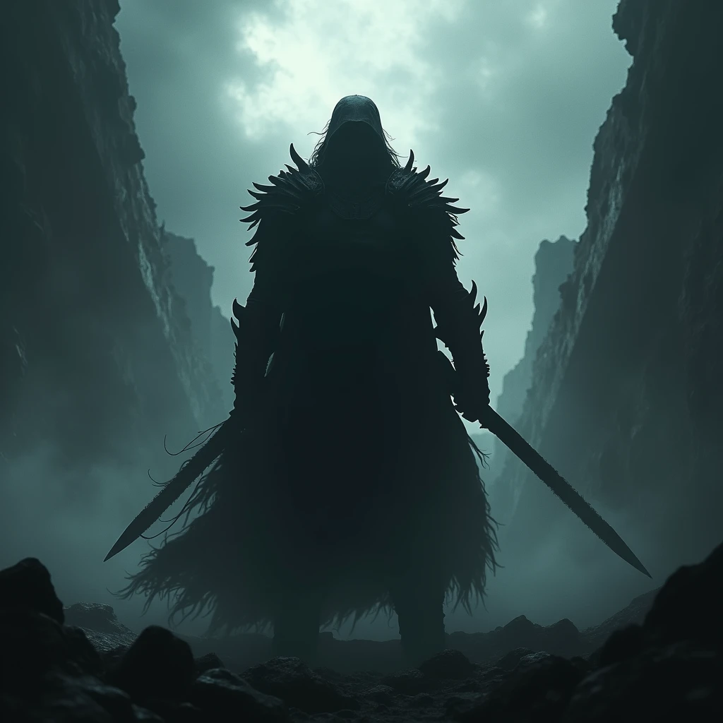 same image but with the warrior erased showing only the silhouette 