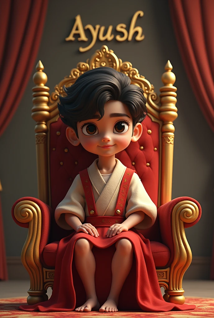 A boy sitting in king chair and background name is suraj 