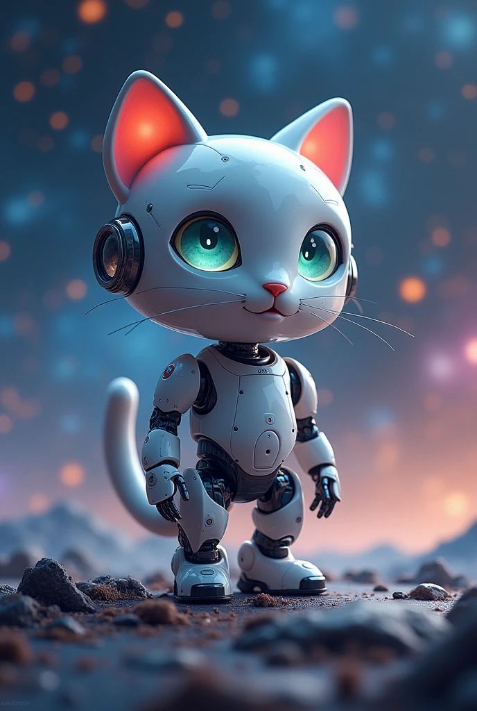 Robot Cat Standing on Space Background , cuter robot cat