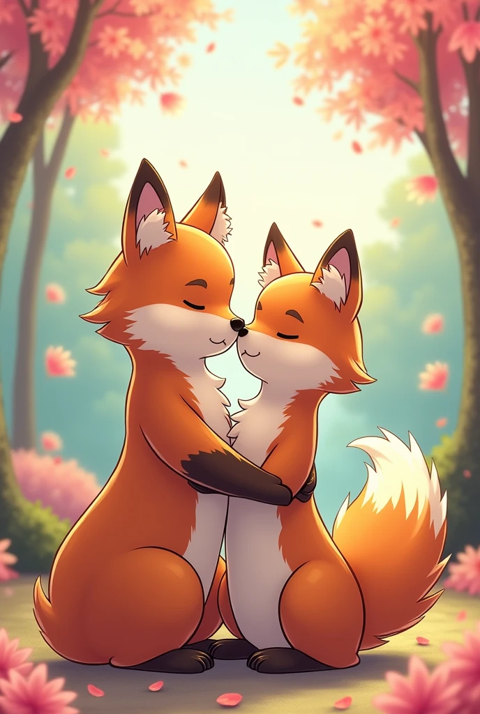 You can make a Gay Furry couple kissing In a cartoon or anime style