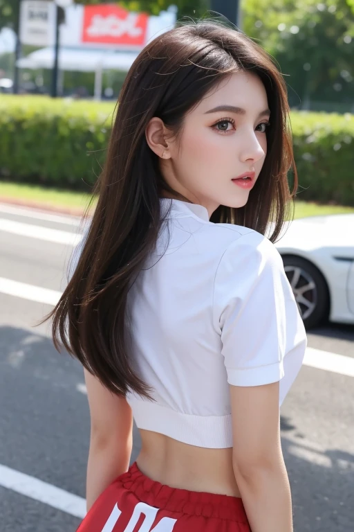 Best quality, high quality, masterpiece, 
beautiful racing girl