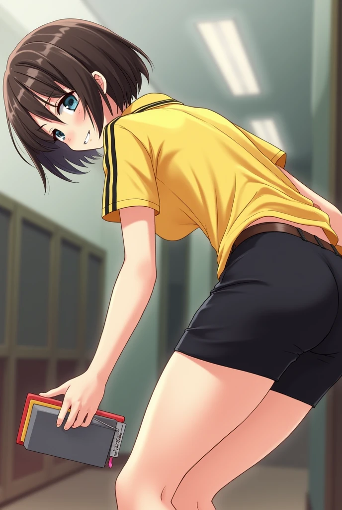 {{{masterpiece}}}, {{{best quality}}}, , {NSFW:1.2},、cute 、ager woman、(18-year-old、brown hair、ponytail、cheerleader、cheerleader、hands behind head、Crouching、belly button、side、steam、blush:1.5))high quality、、With background((locker room、Lights went out、storeroom))、elaborate design、visual art、high contract、best lighting、most detailed、cinematic angle、perfect lighting、Perfect dissection、 anime style、official art