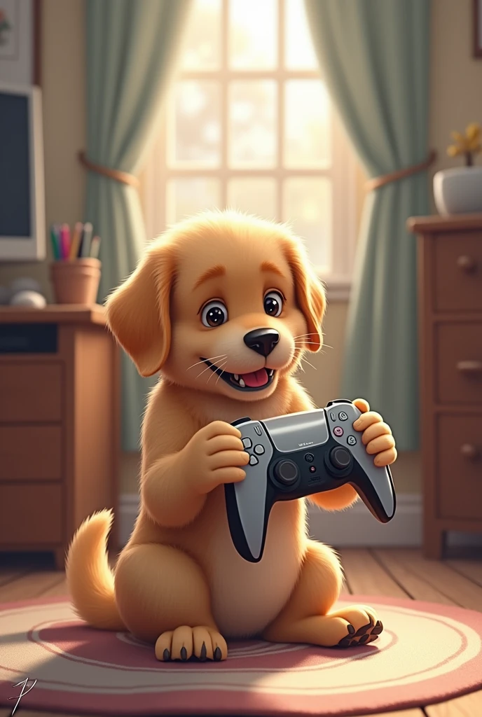 A dog with a PS5 controller in a drawing