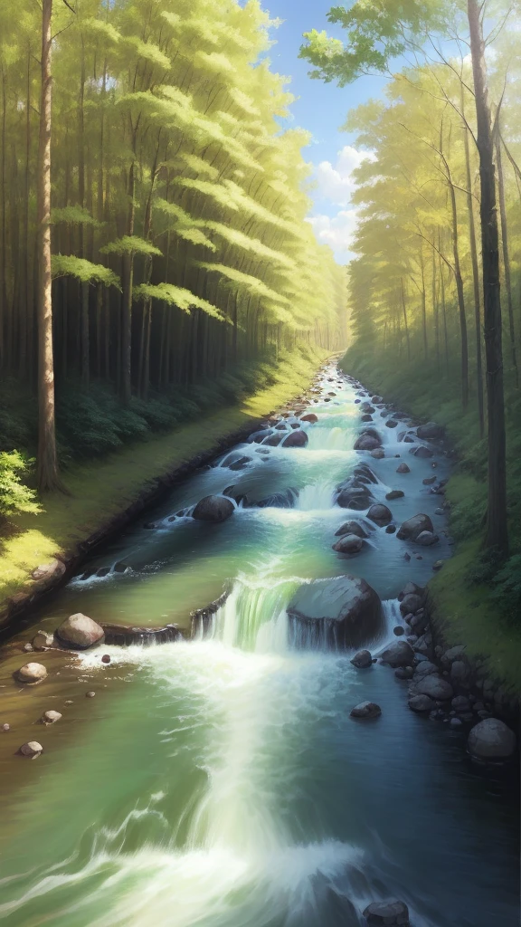 Sunny day on the forest river, Realistic
