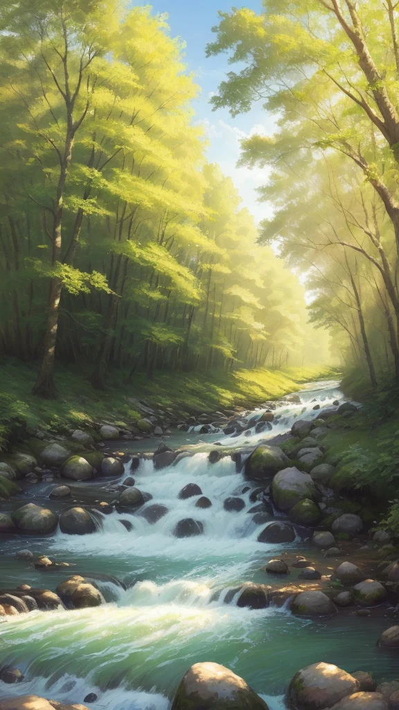 Sunny day on the forest river, Realistic