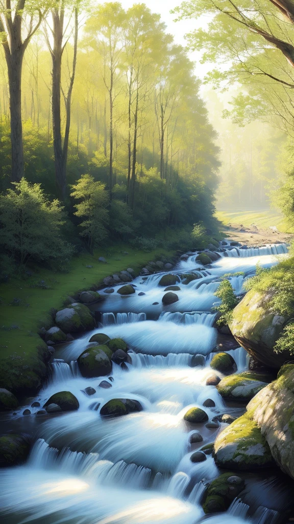 Sunny day on the forest river, Realistic