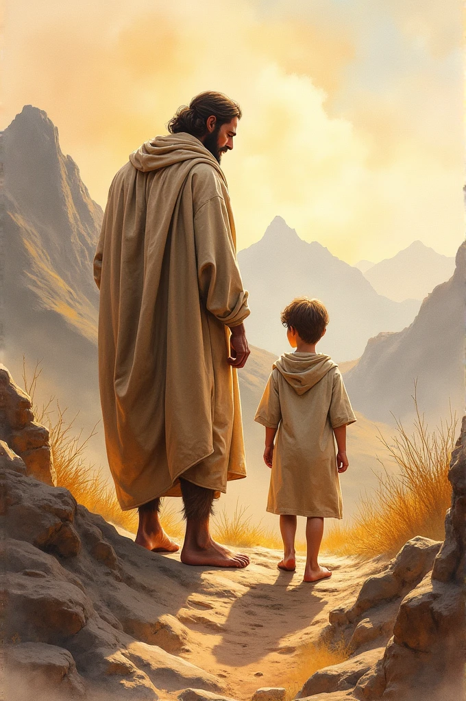 Create a watercolor painting about the biblical passage of Isaac with Abraham
