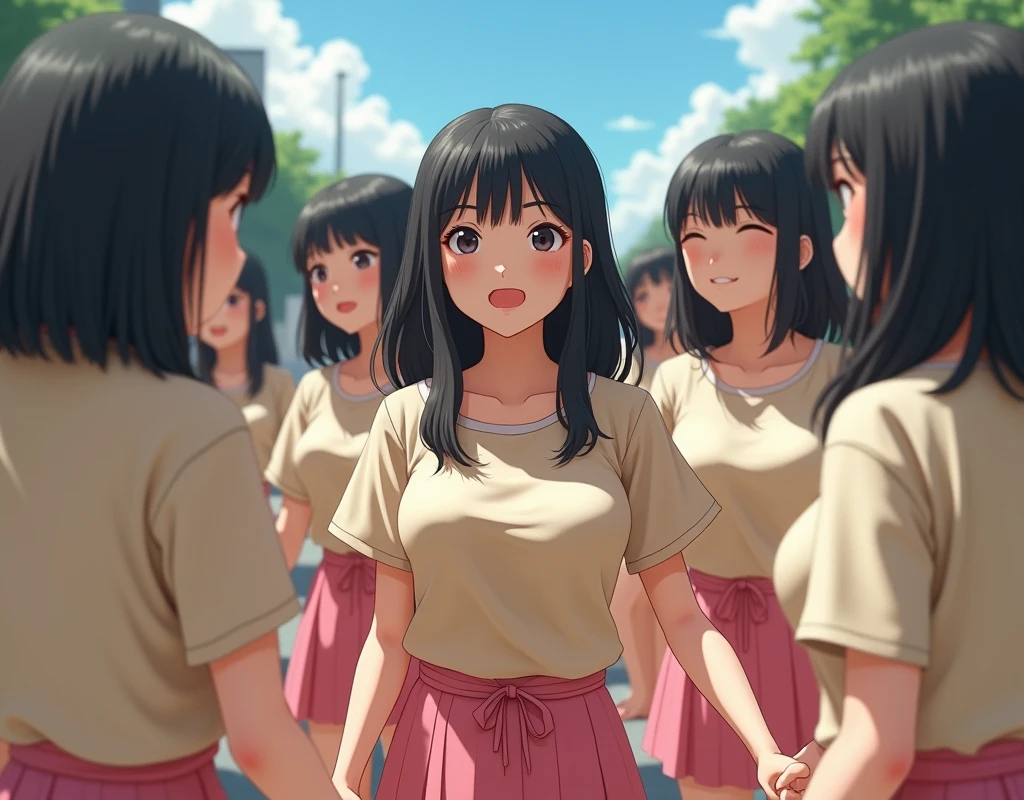 (((((Japanese Clone-girls=Myself))))), (((Super Best Perfect Clone-girls Raw Photography Art))), (((16K, Highest quality, Ultra-high resolution, Real Photography, RAW quality))), (((It's so unrealistic., An astonishing world view, With an unfathomable sight, In an out-of-this-world situation, In a world where Myself Clone-girls are multiplying in large numbers, Ultra-realistic, Delusion))), (((Japanese Girls, hashimoto-kanna, 17yo, Small face, Thick black hair, Semi-long hair, Dark Eyes, Mature face, Cute Smile, Smiling face, A gentle gaze, (((Very happy laughter)))))), (((Very beautiful detailed girls, Accurate body structure, Accurate body movements, Very detailed body, (((Big Breasts, J-Cup)))))), (((Summer Girls' School Uniform, Beige short-sleeved shirt, I can see the cleavage, Big Breasts強調, Pink mini skirt))), ((((((((Very detailed, Myself cloning, Depiction of splitting oneself, 1Myself girl-cloning-1,000,000,000,000,000,000,000,000,000,000Myself clone-girls)))))))), (((((((Very detailed, Myself clone-girls, To the exact, Flawless, The same person portrayal, (((MyselfとFlawless同じ女体, MyselfとFlawless同じ顔, MyselfとFlawless同じ髪形, MyselfとFlawless同じ服, MyselfとFlawless同じ背丈, MyselfとFlawless同じJ-Cup)))))))))), (((((Myself clone-girls only))))), (((((1,000,000,000,000,000,000,000,000,000,000Myself clone-girls))))), (((Very detailed, Extremely crowded, Body-to-body contact with no gaps))), (Bright and soft lighting), (((((Clear and accurate perspective depiction, super wide view, Ultra-wide field of view, Focus on the average value of the image))))), (((((Very detailed depiction, More than a few thousand Myselves, Physical contact, Pleasant conversation, Holding hands, Hug, walk))))), In a place where you can see a hill in the city