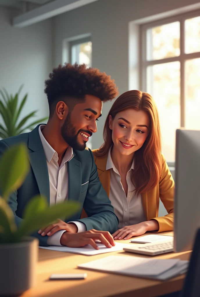 Partner is helping each other at there workplace 