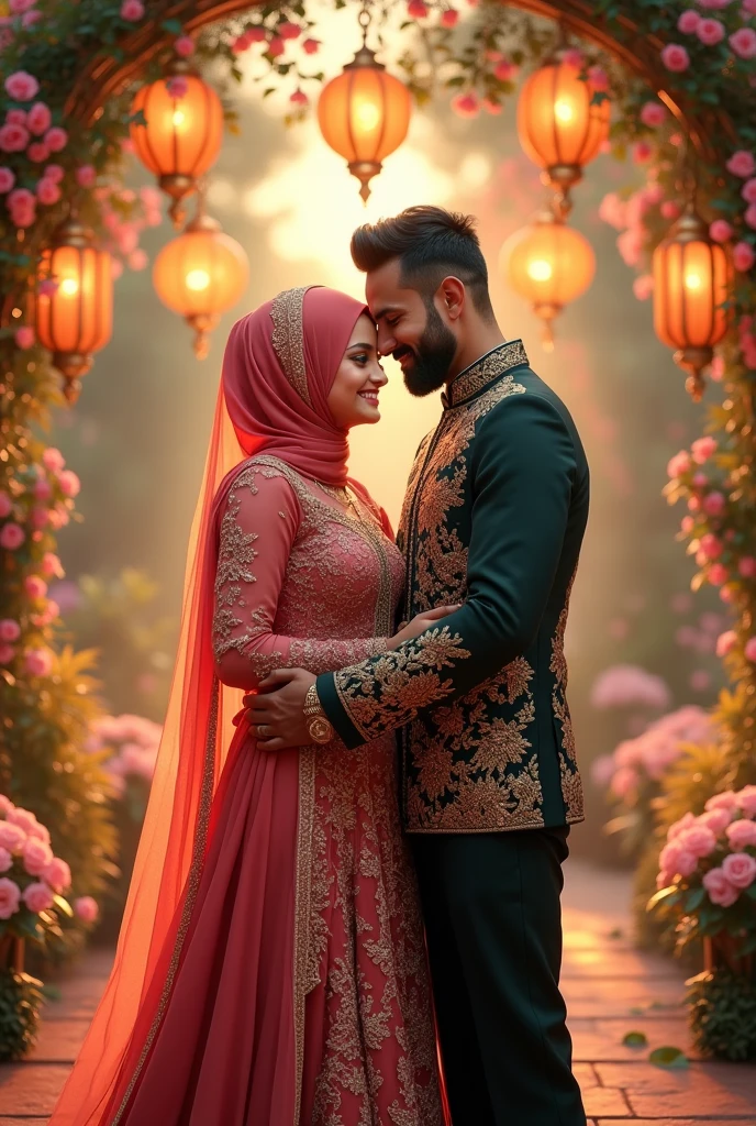 Make a picture of a Muslim couple at a wedding