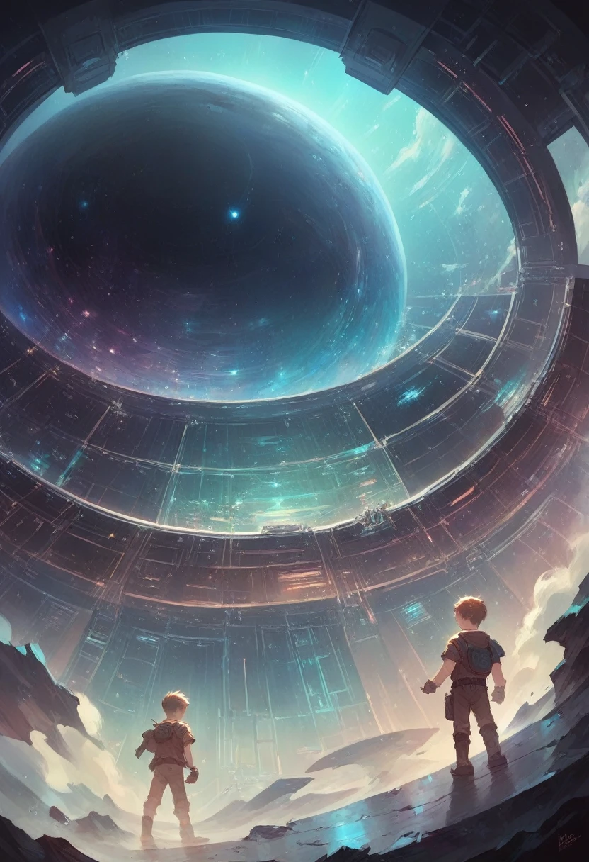 A boy kid looking at the beautiful galaxy standing in a a spaceship, masterpiece, 8k ultra hd, highly detailed, best quality, sci-fi