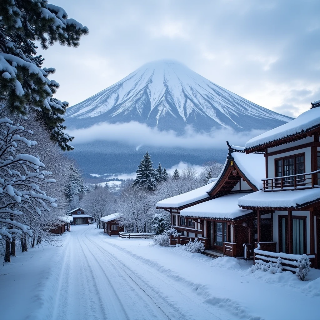 mt. Fuji, snowy winter, onsen,