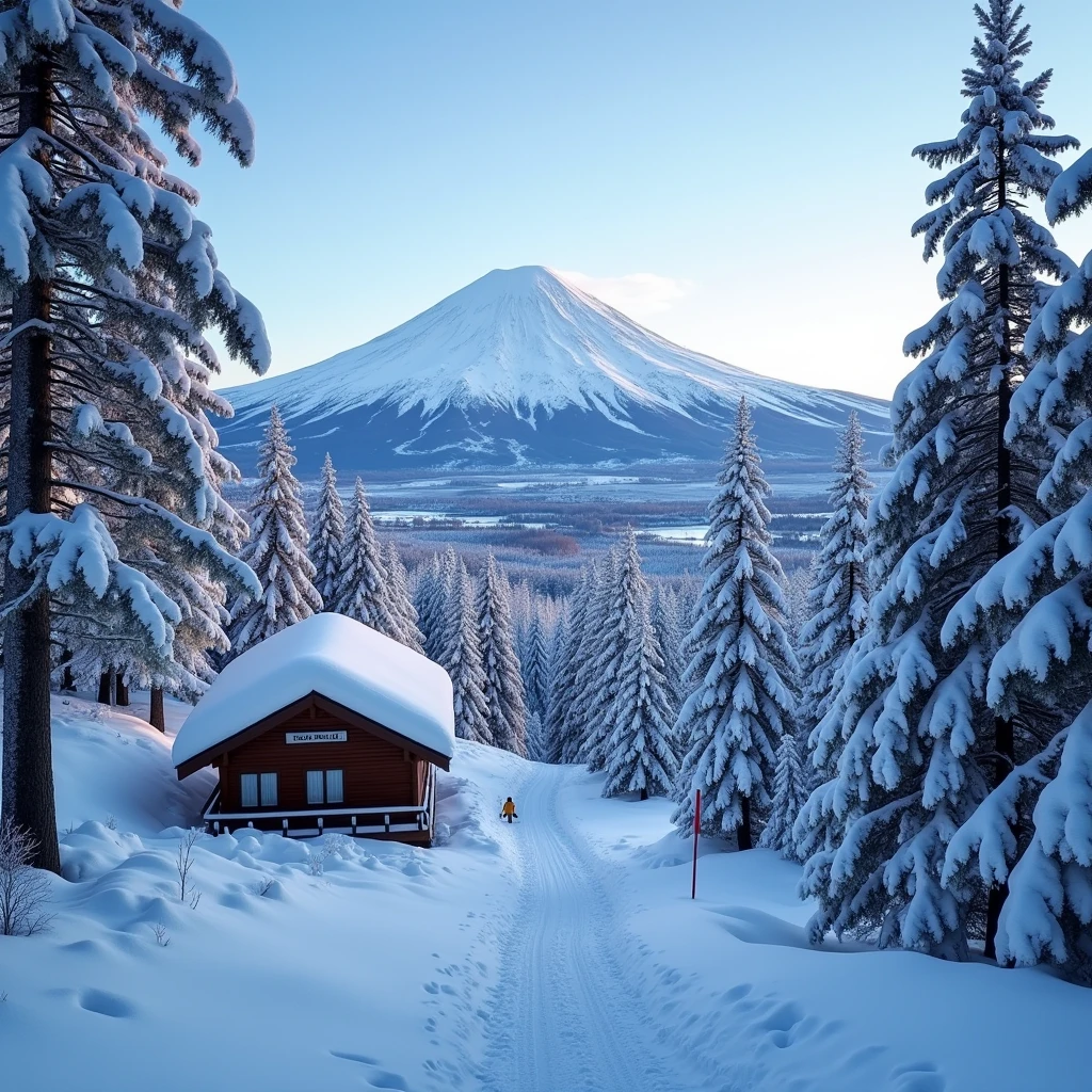 mt. Fuji, snowy winter, onsen, 