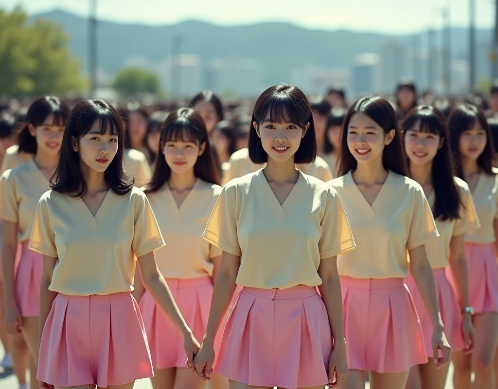 (((((Japanese Clone-girls=Myself))))), (((Super Best Perfect Clone-girls Raw Photography Art))), (((16K, Highest quality, Ultra-high resolution, Real Photography, RAW quality))), (((It&#39;s so unrealistic., An astonishing world view, With an unfathomable sight, In an out-of-this-world situation, In a world where Myself Clone-girls are multiplying in large numbers, Ultra-realistic, Delusion))), (((Japanese Girls, Saito-Asuka, 18yo, Small face, Thick black hair, Semi-long hair, Dark Eyes, Mature face, Cute Smile, Smiling face, A gentle gaze, (((Very happy laughter)))))), (((Very beautiful detailed girls, Accurate body structure, Accurate body movements, Very detailed body, (((Big Breasts, J-Cup)))))), (((Summer Girls' School Uniform, Beige short-sleeved shirt, I can see the cleavage, Big Breasts強調, Pink mini skirt))), ((((((((Very detailed, Myself cloning, Depiction of splitting oneself, 1Myself girl-cloning-1,000,000,000,000,000,000,000,000,000,000Myself clone-girls)))))))), (((((((Very detailed, Myself clone-girls, To the exact, Flawless, The same person portrayal, (((MyselfとFlawless同じ女体, MyselfとFlawless同じ顔, MyselfとFlawless同じ髪形, MyselfとFlawless同じ服, MyselfとFlawless同じ背丈, MyselfとFlawless同じJ-Cup)))))))))), (((((Myself clone-girls only))))), (((((1,000,000,000,000,000,000,000,000,000,000Myself clone-girls))))), (((Very detailed, Extremely crowded, Body-to-body contact with no gaps))), (Bright and soft lighting), (((((Clear and accurate perspective depiction, super wide view, Ultra-wide field of view, Focus on the average value of the image))))), (((((Very detailed depiction, More than a few thousand Myselves, Physical contact, Pleasant conversation, Holding hands, Hug, walk))))), In a place where you can see a hill in the city