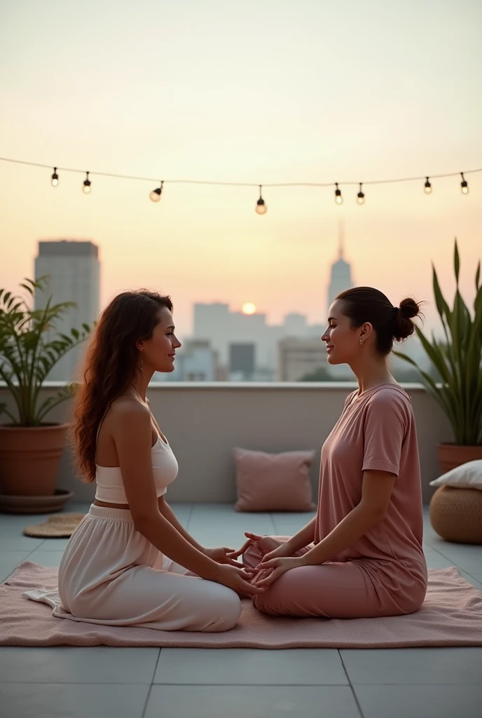Both partner are doing their self care on there asthetic roof top