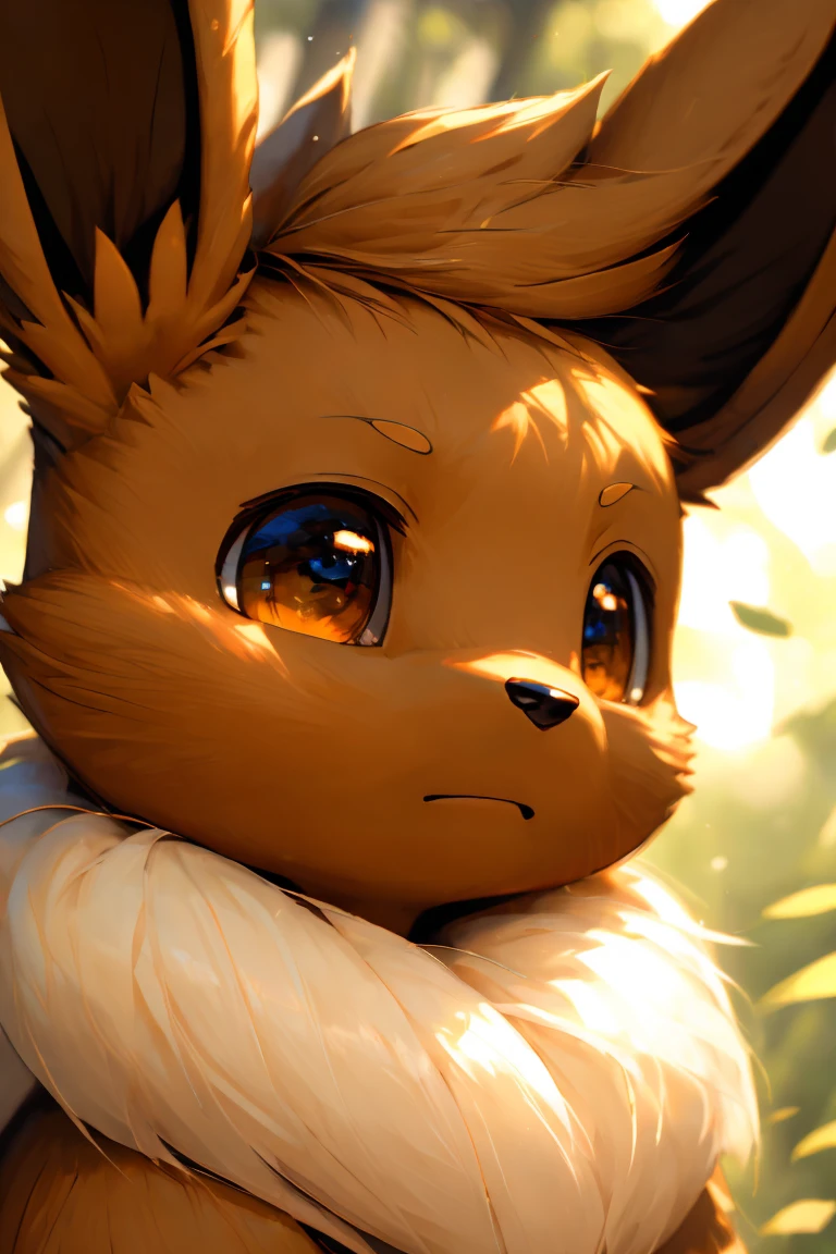 (masterpiece), (Very detailed), (Best quality), furry, solo, eevee, (face close up:1.1), 8K, (High quality), (ultra high resolution), (Super detailed)
