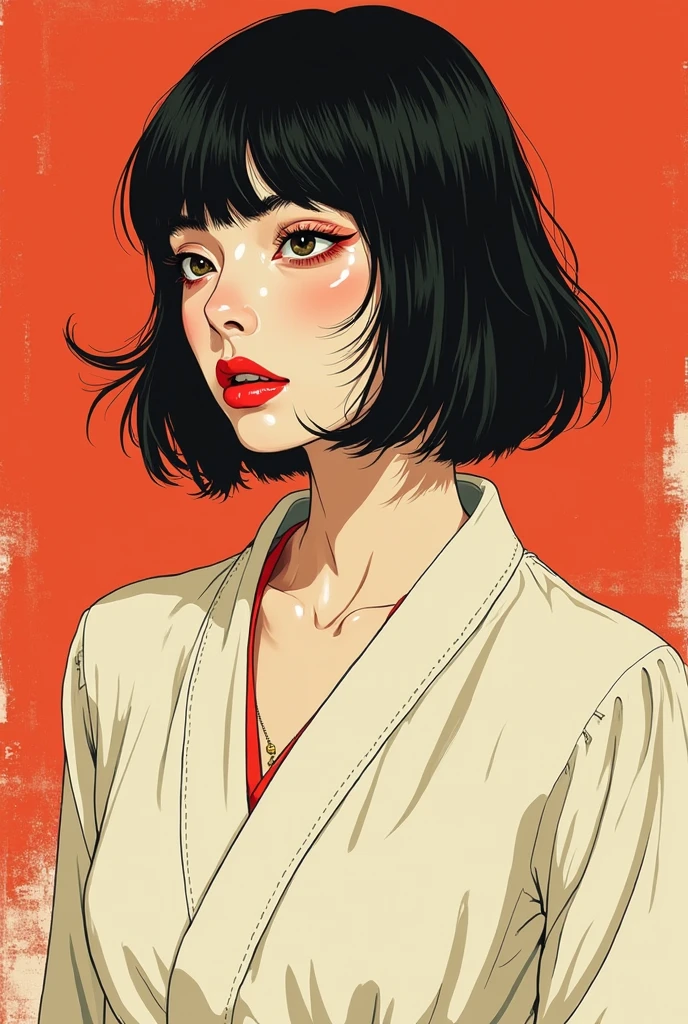 Japanese Beauty,author:conrad roset a cool girl,Lack of metal,Surreal minimalist shadows,Flat illustration, Luo Erchun,