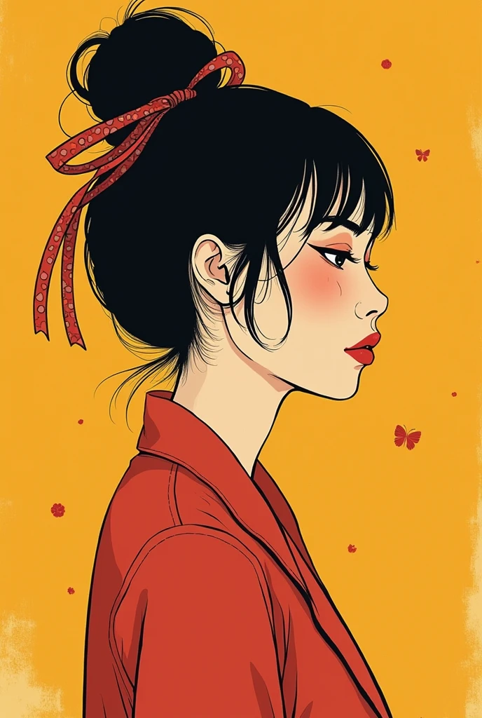 Japanese Beauty,author:conrad roset a cool girl,Lack of metal,Surreal minimalist shadows,Flat illustration, Luo Erchun,