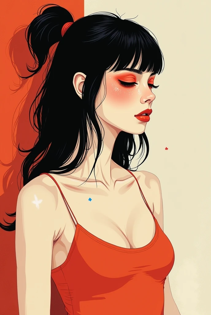 Style Beauty,author:conrad roset a cool girl,Lack of metal,Surreal minimalist shadows,Flat illustration, Luo Erchun,