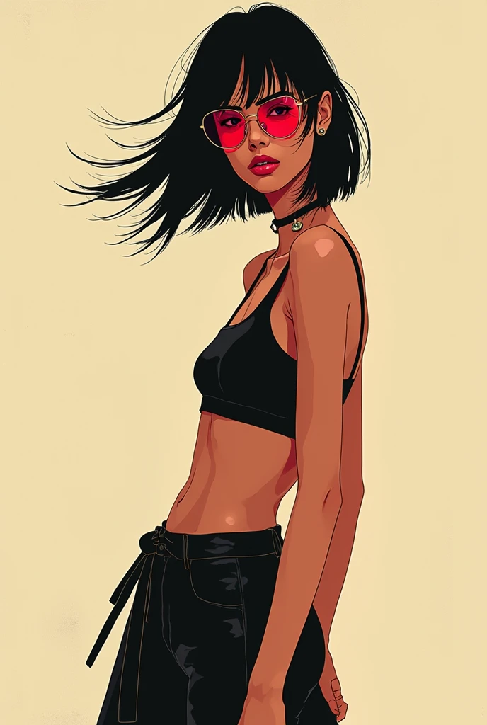 Style Beauty,author:conrad roset a cool girl,Lack of metal,Surreal minimalist shadows,Flat illustration, Luo Erchun,