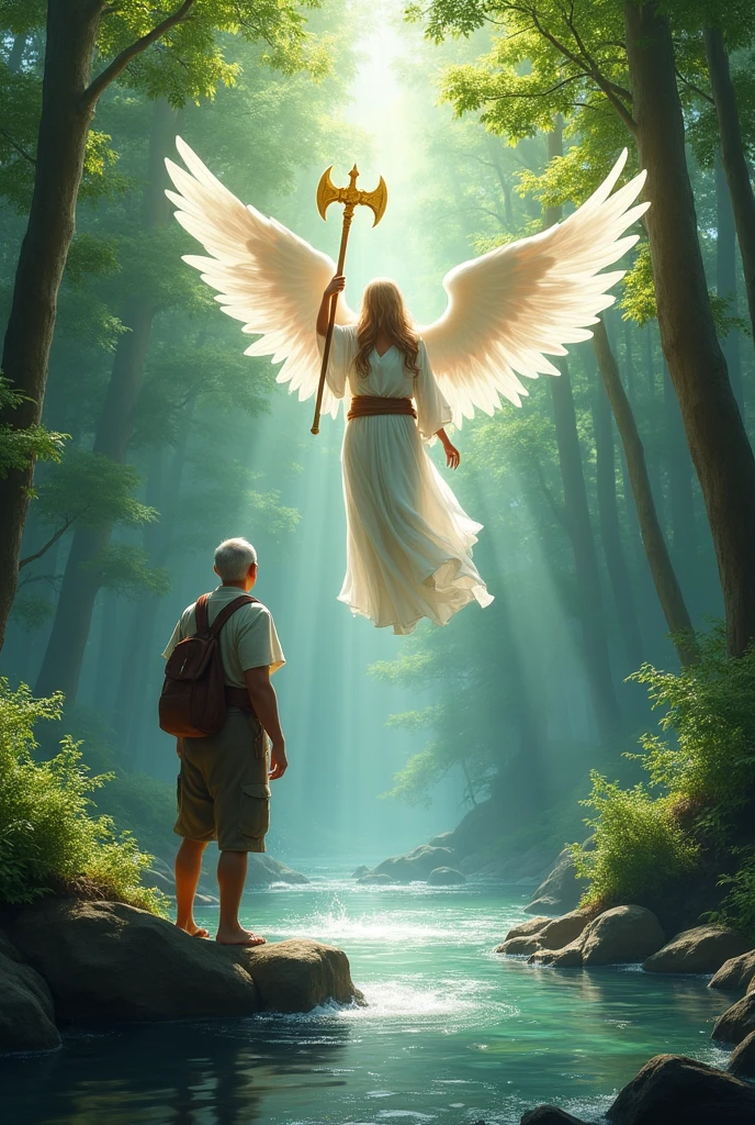 Suddenly an angel rose from the river and gave a golden ax to a boy 55 year  kathuria in the forest