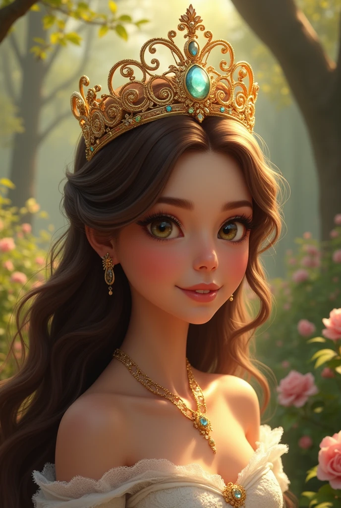 A crown with a brunette princess