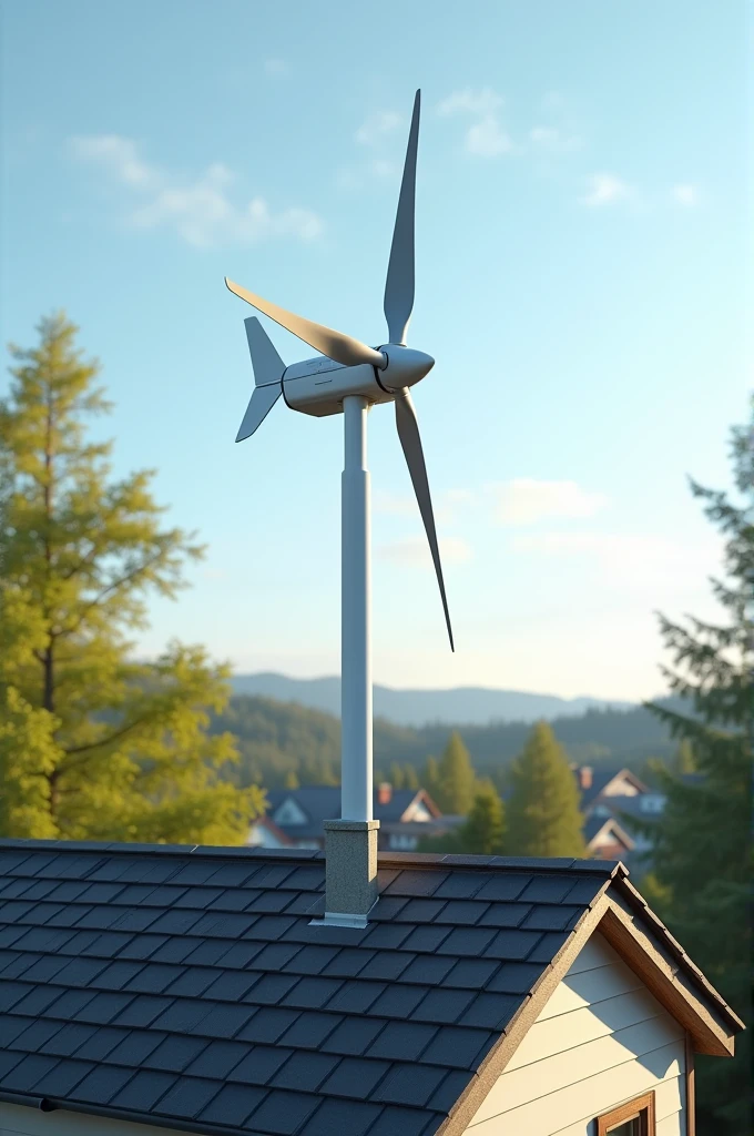 Mini wind turbine on top of a house
