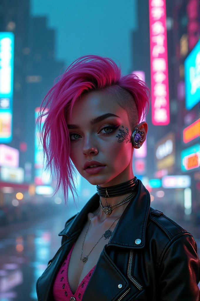 Aa girl with a bigs boods with cyber punk