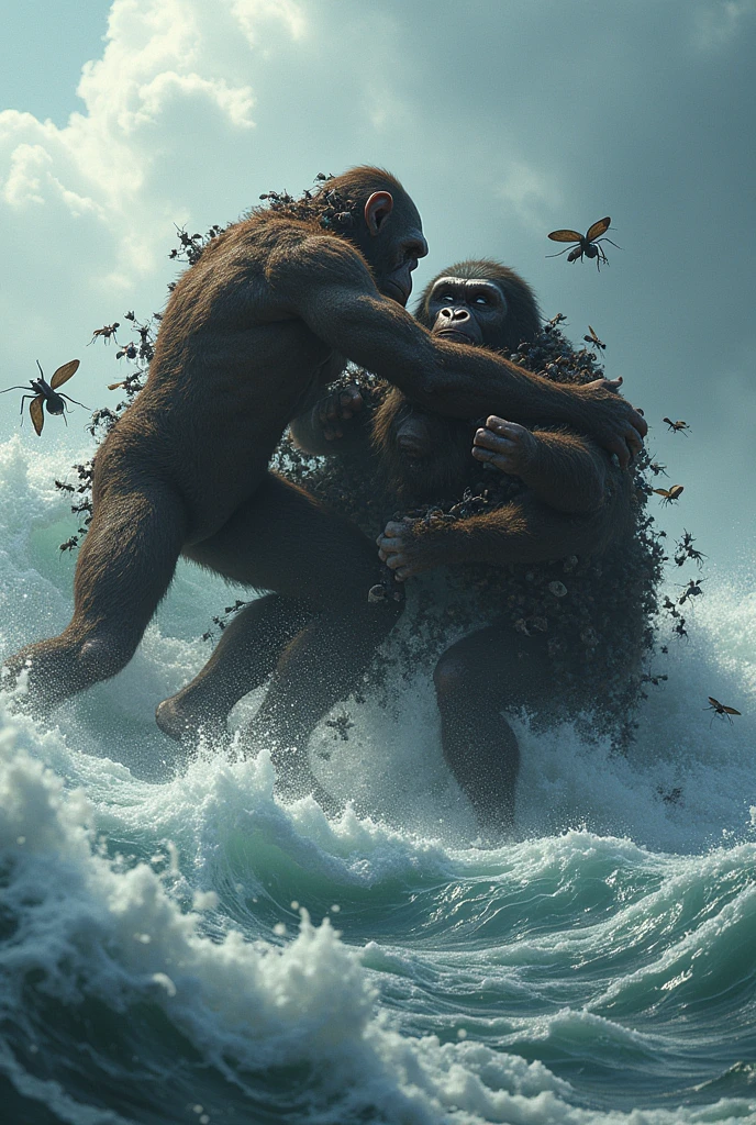 Ants and apes aper fingting in ocean 